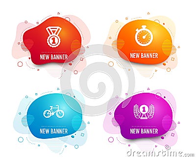 Bicycle, Best rank and Timer icons. Laureate award sign. Bike, Success medal, Stopwatch gadget. Prize. Vector Vector Illustration