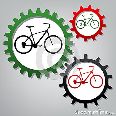 Bicycle, Bike sign. Vector. Three connected gears with icons at Vector Illustration