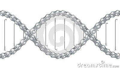 Bicycle chain with spokes twisted like a DNA spiral. Replicable realistic vector illustration. Vector Illustration
