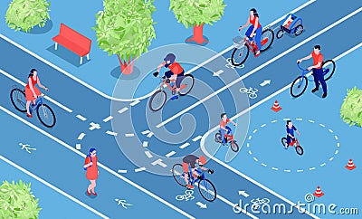 Bicycle City Isometric Composition Vector Illustration