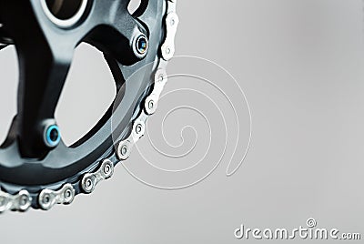 Bicycle crank system with chain close-up, mechanism for repair Stock Photo