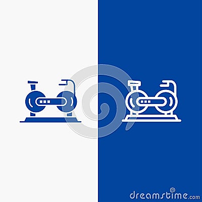 Bicycle, Cycle, Exercise, Bike, Fitness Line and Glyph Solid icon Blue banner Vector Illustration