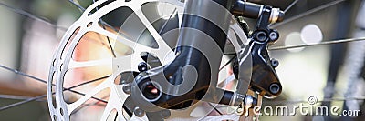 Bicycle disk brake rotor in focus closeup Stock Photo