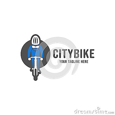 Bicycle enthusiast community logo, bicycle cyclist cycling riding logo icon illustration with bike rider Vector Illustration