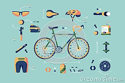 Bicycle equipment for cycling set Vector Illustration