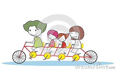 Bicycle family Cartoon Illustration