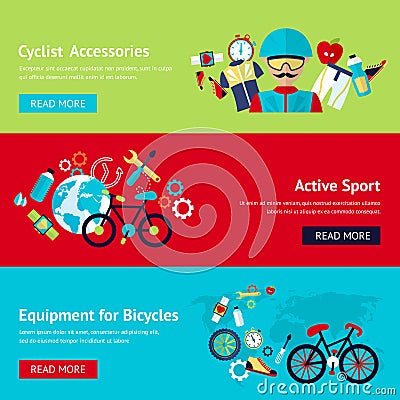 Bicycle flat banner set Vector Illustration