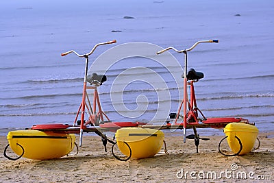 Bicycle floater by sea Stock Photo