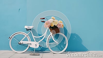 Bicycle with flowers. Illustration AI Generative Stock Photo