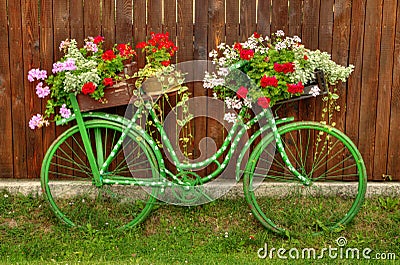 Vintage Bicycle with Flowers Stock Photo