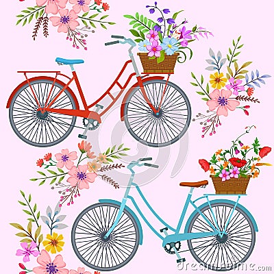 Bicycle with flowers pattern. Vector Illustration