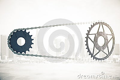 Bicycle gearing on city background Stock Photo