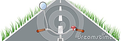 Bicycle handlebar, road and grass Vector Illustration