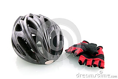 Bicycle helm with cycle gloves Stock Photo