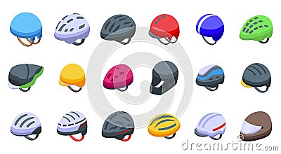 Bicycle Helmet icons set isometric vector. Vacation scooter Vector Illustration