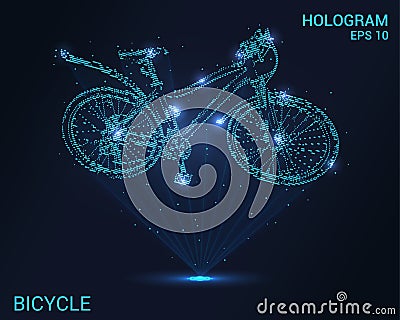 Bicycle hologram. Holographic projection of a Bicycle. A flickering energy stream of particles. The scientific design of the bike Stock Photo
