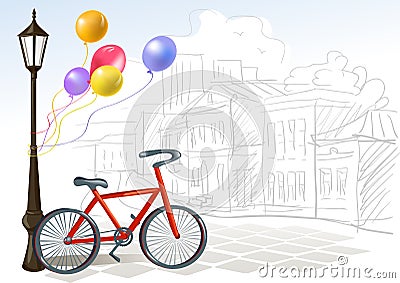 Bicycle lamp and urban view Vector Illustration