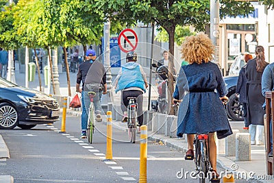 Bicycle lanes in Bucharest, Romania. Bicycle traffic. Editorial Stock Photo