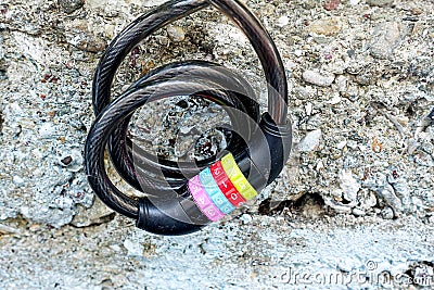 A bicycle lock with colorful number combinations Stock Photo