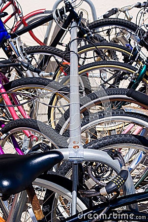 Bicycle Locked-up Stock Photo