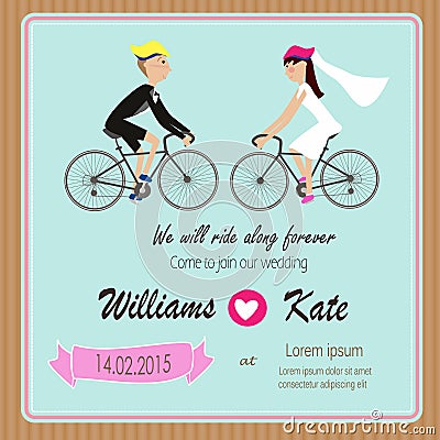Bicycle lover couples wedding invitation Vector Illustration