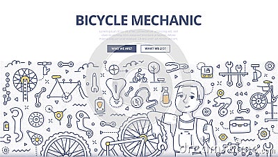 Bicycle Mechanic Doodle Concept Vector Illustration