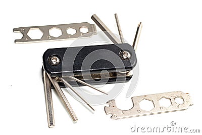Bicycle multi-function tool with keys and screwdrivers Stock Photo