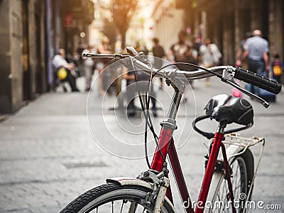 Bicycle Park in old town city People lifestyle Europe travel Stock Photo