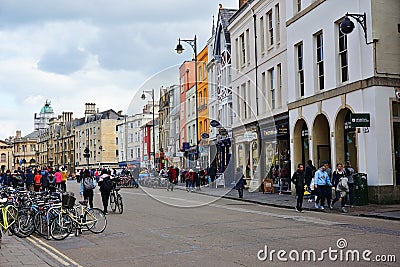 Bicycle park and shops in Broad Street, Oxford, England Editorial Stock Photo