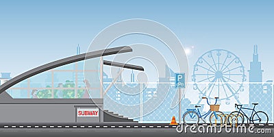 Bicycle parking area near subway station Vector Illustration