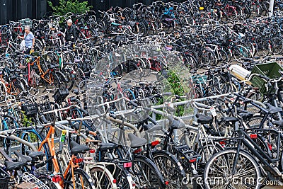 Bicycle Parking Central Station in Amsterdam Editorial Stock Photo