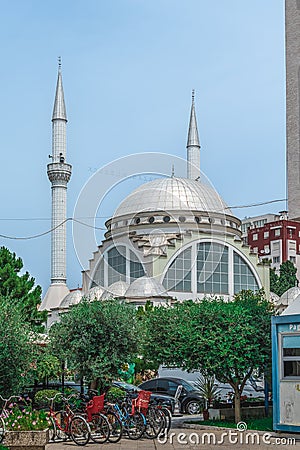 Bicycle parking near the Ebu Beker Mosque in Shkoder, Albania Stock Photo