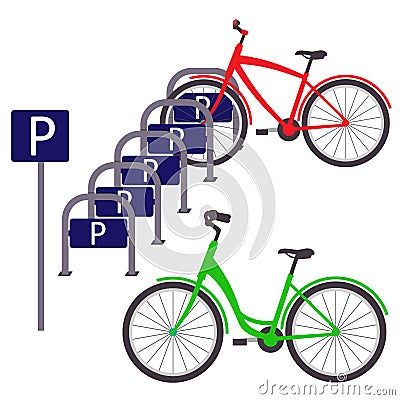 Bicycle Parking with two bicycles, simple flat illustration. Vector. Cartoon Illustration