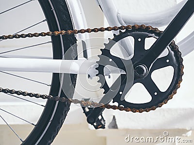 Bicycle Parts Crank and chain set with pedal Stock Photo