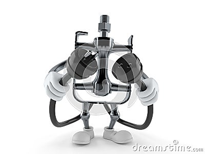 Bicycle pedal character with electric plug and outlet Cartoon Illustration