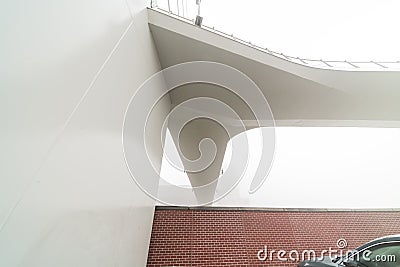 Bicycle pedestrian bridge with fog Stock Photo