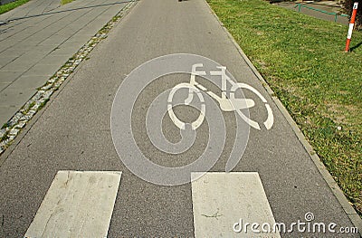 Bicycle pictogram, road marking, bicycle track. City. Stock Photo