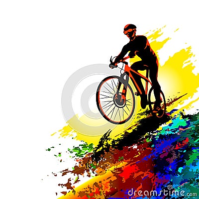 Bicycle race. Biker sport. Bicycle rider training for competition at a cycling road. Poster, banner, brochure template with a cycl Vector Illustration