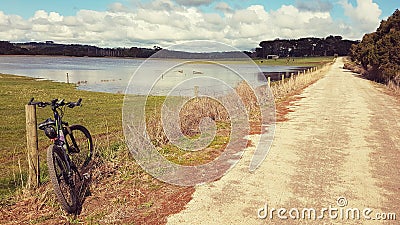 Bicycle on rail trail in South Gippsland Stock Photo