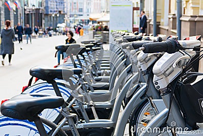 Bicycle rental in Moscow Editorial Stock Photo