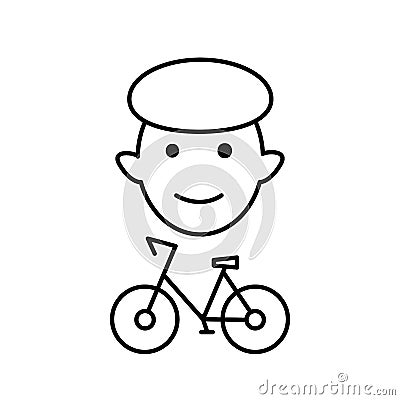 Bicycle rental and sharing. Bicycle and boy. Male client of a public bike in a car sharing mobile service. Editable Vector Illustration