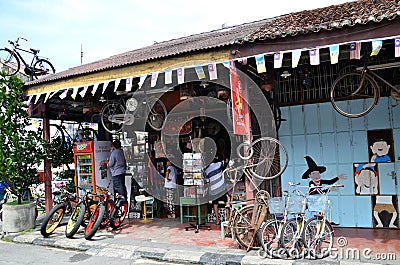 Bicycle renting service available in Georgetown, Penang Editorial Stock Photo
