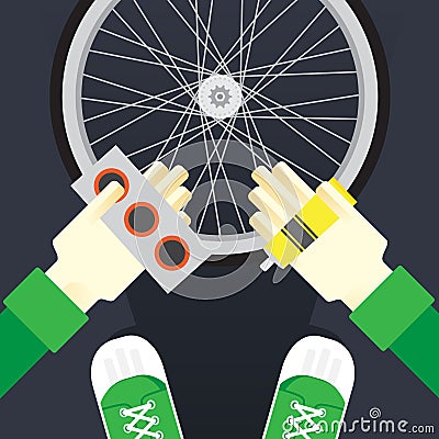 Bicycle repair, seal the tire puncture Vector Illustration