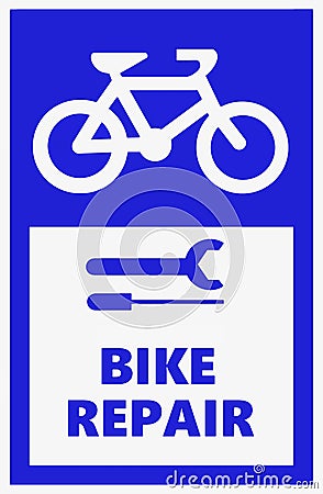 Bicycle repair station, information sign Cartoon Illustration