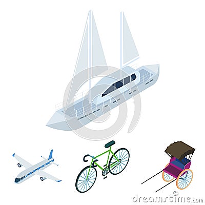 Bicycle, rickshaw, plane, yacht.Transport set collection icons in cartoon style vector symbol stock illustration web. Vector Illustration