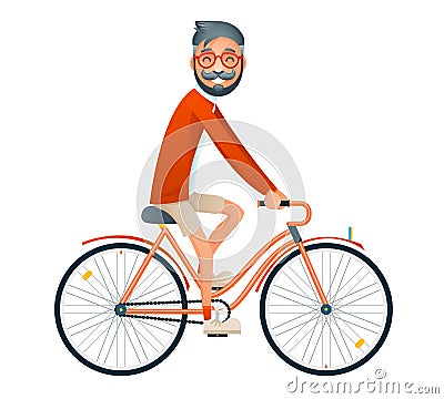 Bicycle Ride Geek Hipster Travel Lifestyle Concept Tourism Journey Symbol Man Bike Isolated Flat Design Template Vector Vector Illustration