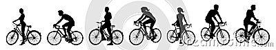 Bicycle Riding Bike Cyclists Silhouettes Set Vector Illustration
