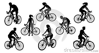 Bicycle Riding Bike Cyclists Silhouettes Set Vector Illustration