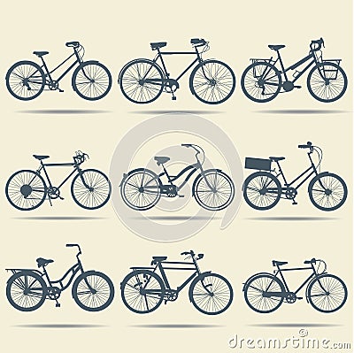 Bicycle set design flat .Silhouettes bikes icon set design. Cartoon Illustration
