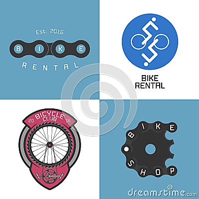 Bicycle shop, rent a bike, bicycle repair set of vector logo, icon, symbol Vector Illustration